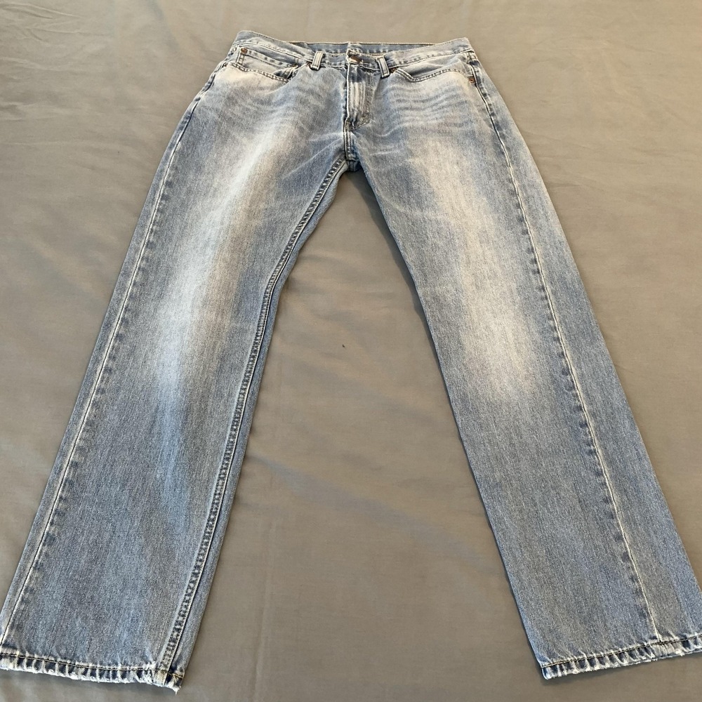 Levis 505 Jeans Mens 34x31 Light‎ Wash Blue Straight 100% Cotton Denim Pants